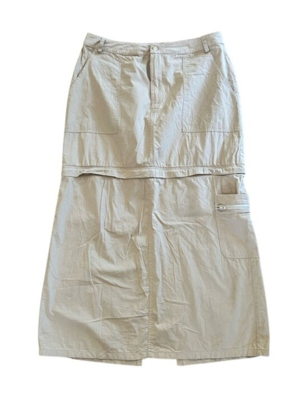 Bohme Cargo Beige Utility Zip-Detail Covertible Long to Short Women’s Skirt Sz M